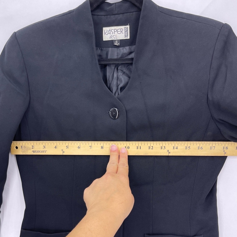Kasper A.S.L. Black Blazer 8 Padded Shoulders Faux Pockets Button Front - Picture 4 of 8
